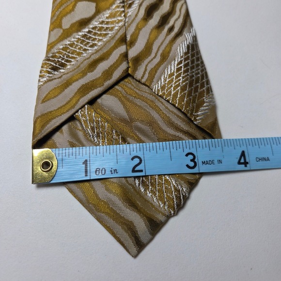 Hemphill-Wells Mens Gold Abstract Geometric Metallic Woven Necktie 3.5 Inch - Picture 5 of 6